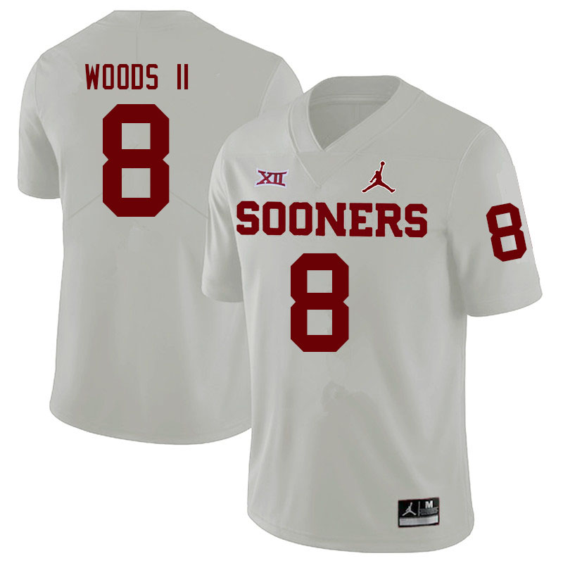 Men #8 Michael Woods II Oklahoma Sooners College Football Jerseys Sale-White - Click Image to Close